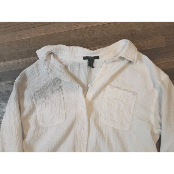 Forever 21 Size Small Oversized Casual Grunge Raw Hem Boxy Button-Down Shirt - Picture 2 of 6
